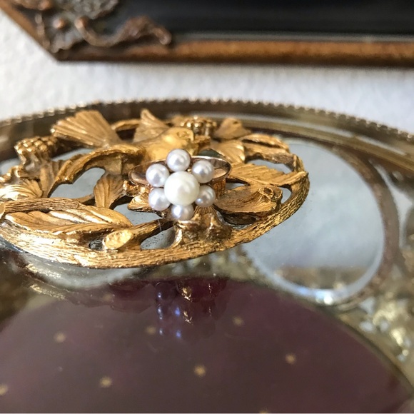 Antique Vintage Estate Pearl Cluster Flower 10k Ring - Picture 4 of 10